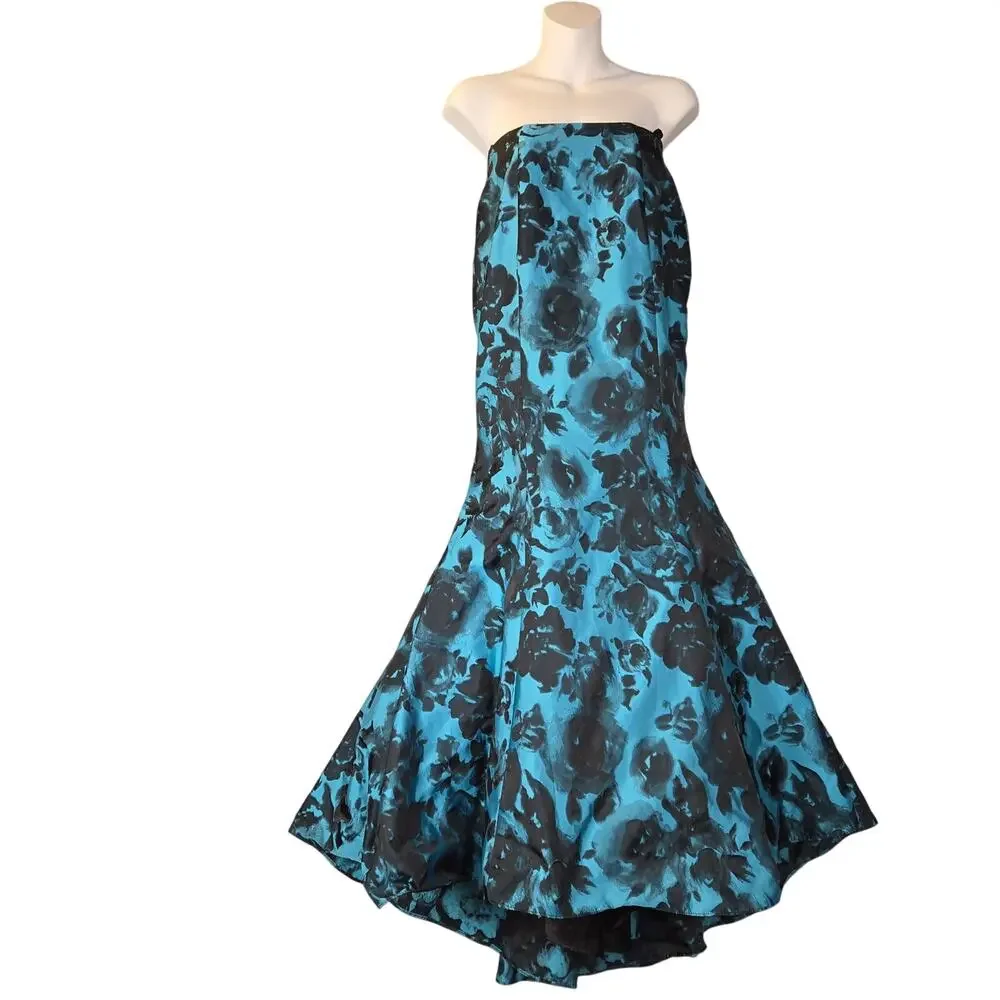 Sherri Hill | Dresses | Sherri Hill Size 4 Strapless Gown Teal Black Floral  Jacquard Prom Formal Dress | Poshmark